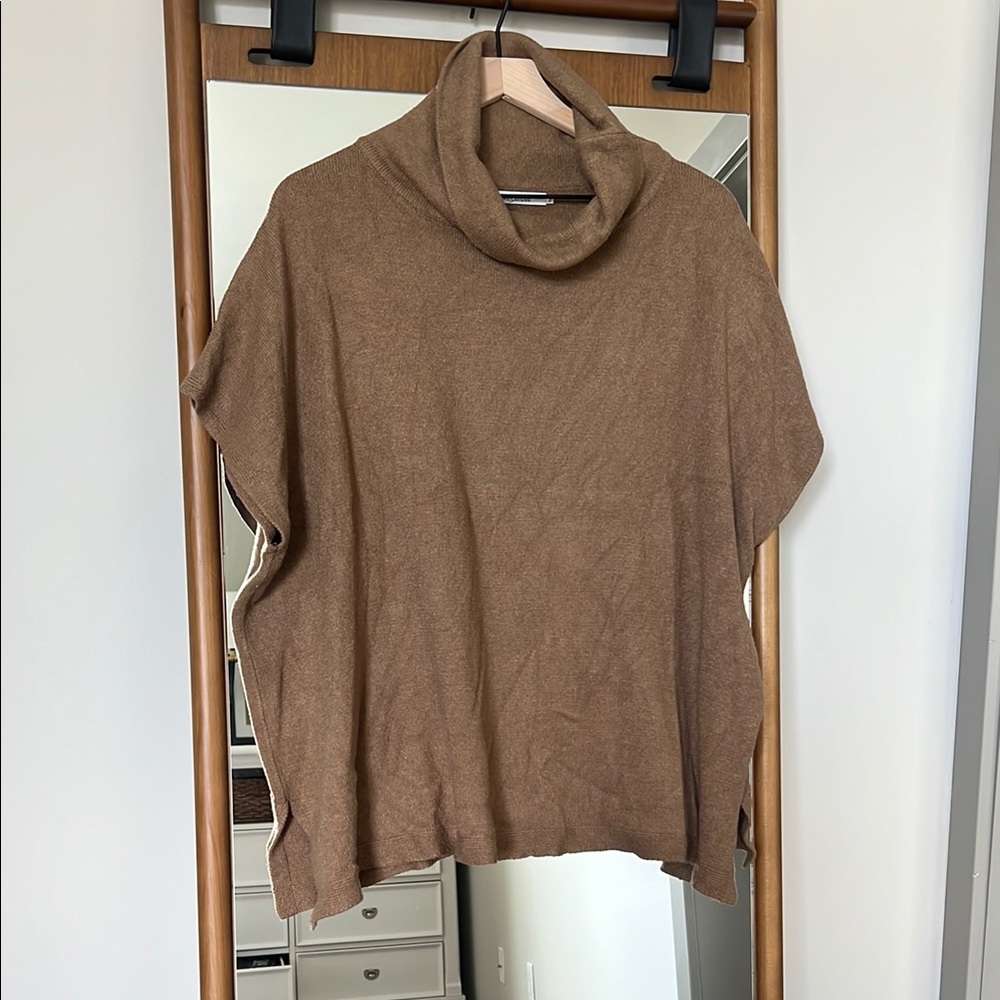 Brown Knit Cowl Neck Sweater with Relaxed Fit